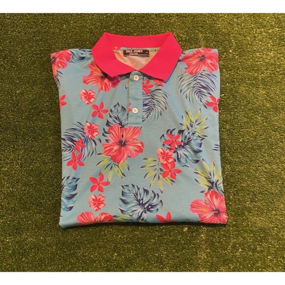 Paul Jones Other - Paul Jones polo mens large pink blue lighweight breathable floral hawaiian 41